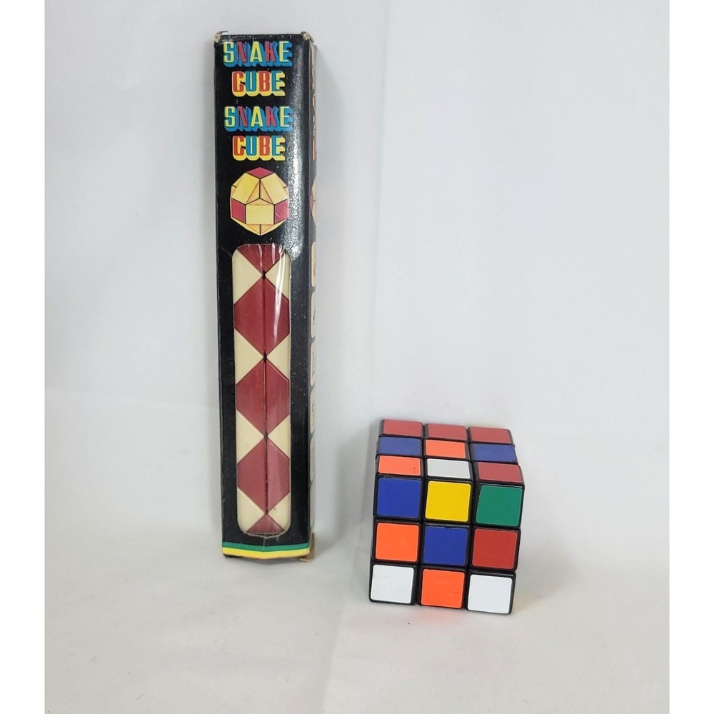 Vintage 1970s Snake Cube Twist Puzzle Original Box & Bonus 3x3 Cube Set Taiwan